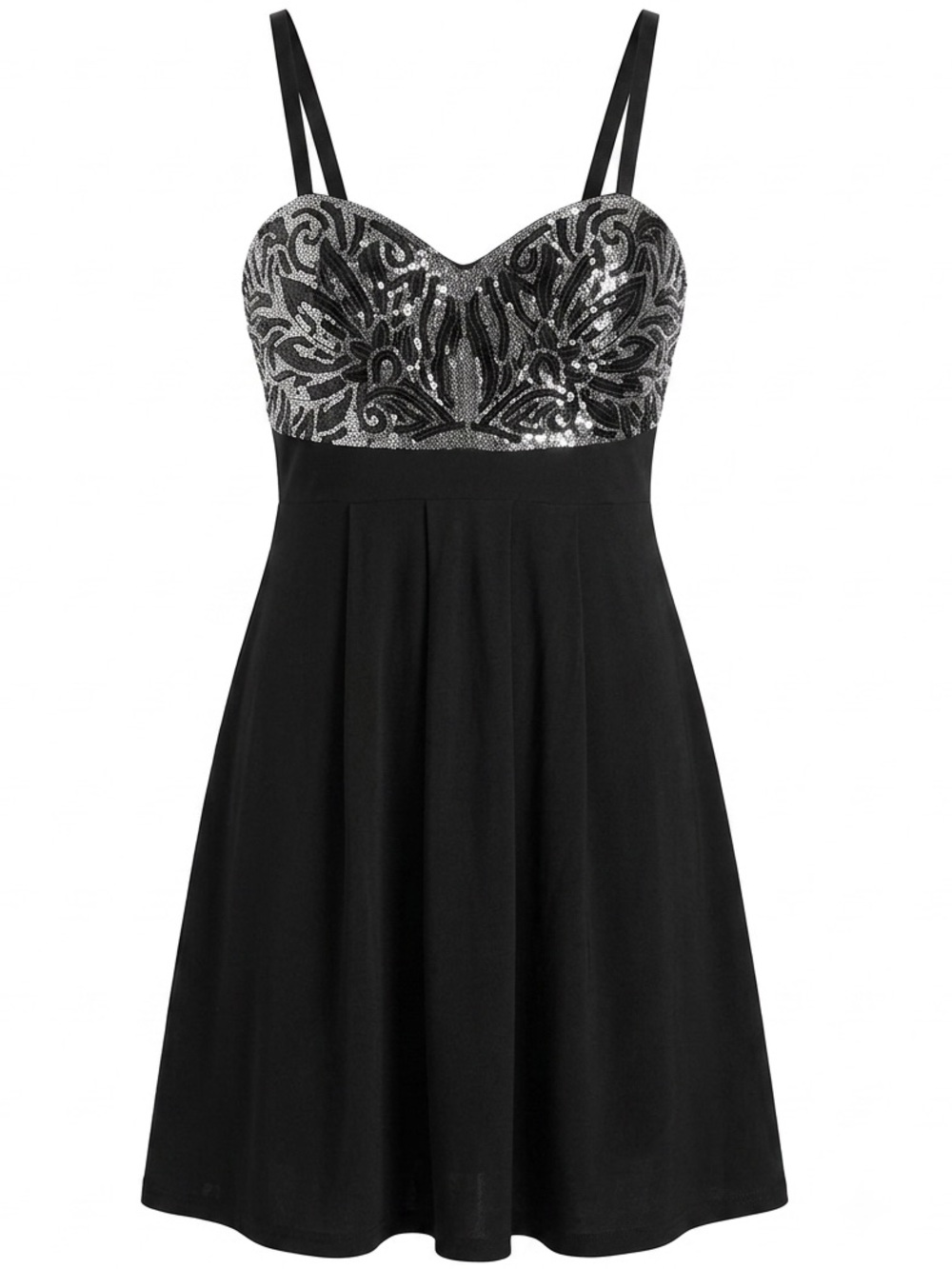 Black Sequin Bust A-Line High Low Dress